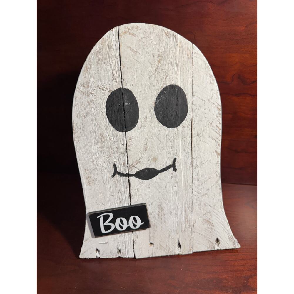 New White Ghost Halloween Wood Easel Sign Farmhouse Decor Spooky Fall Boo